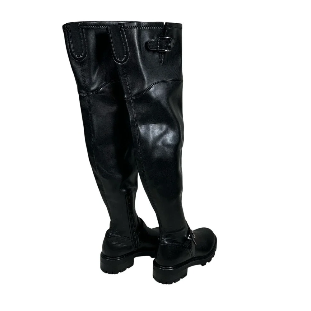 Nine‎ West Women's 5M Nans Lug Sole Over The Knee Boots Black Chunky